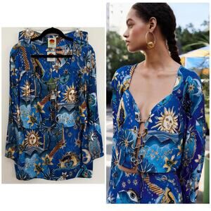 Farm Rio Blue Mystical Front Cut-Out Crop Blouse And Skirt Set